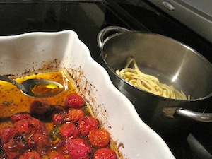 Cherry tomatoes on pasta