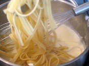 Add the fettucini to the cream and butter