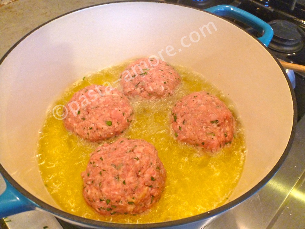 Meatballs Frying in Oil